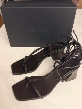 Massimo Dutti Black Braided Lace-Up Block Heel Sandals (8,5)